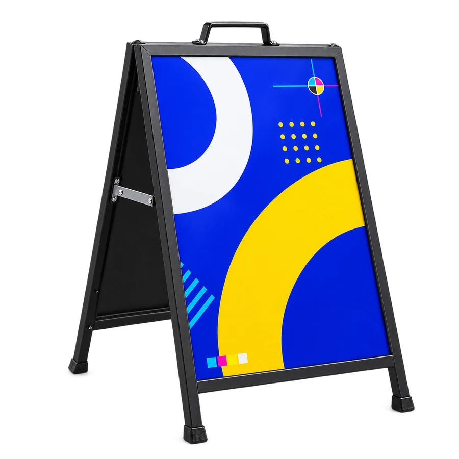 A printed sidewalk A-frame sign